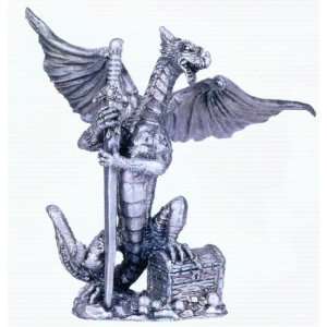  Pewter Dragon Holding Sword and Treasure