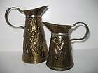 Vintage Repousse Hammered BRASS PITCHERS Lombard England Pub Scene 