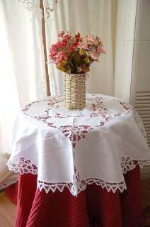 Cotton Table Cloth Batten Lace N Embroidery Round 110cm  