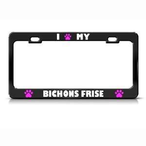  Bichons Frise Paw Love Pet Dog Metal license plate frame 
