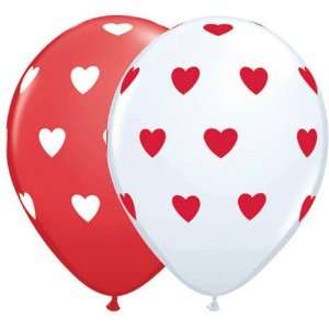  11 Latex Big Hearts Red & White Balloons 100 per package 