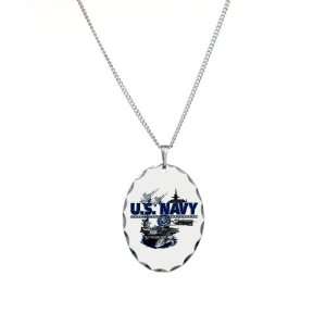   Oval Charm US Navy with Aircraft Carrier Planes Submarine and Emblem