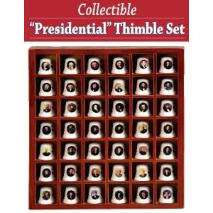  COLLECTIBLE CERAMIC PRESIDENTIAL THIMBLES SET WITH WOOD 