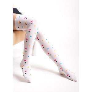    Multi Color Heart White Thigh High Socks Size 9 11 