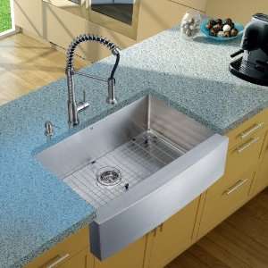 com Vigo VG15103 Farmhouse Stainless Steel Kitchen Sink, Faucet, Grid 