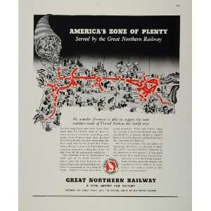  1942 Ad WWII Great Northern Railway Railroad Route Map 