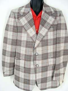 NOS vintage 70s FUNKY GRAY PLAID SPORT COAT Jacket 40 R  