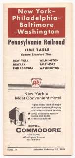   RRTime table NY, Phila, Baltimore and Washington Feb.22 1959  
