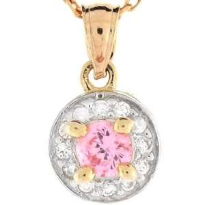  14k Solid Gold Pink CZ October Birthstone Charm Pendant Jewelry