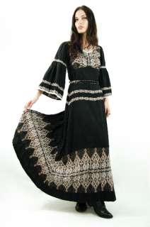   COTTON Embroidered Crochet INDIA Festival BELL SLV Maxi Dress  