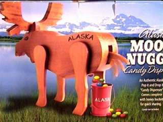 NIB Wooden Moose Nugget Alaska Candy Poop Dispenser Wood w/ Metal 