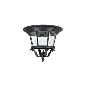   Madison 3 Light Outdoor Flush Mount in Black with Clear Beveled glass