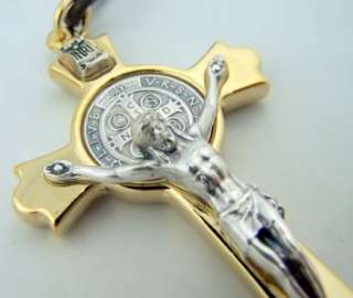 Saint St Benedict Cross Crucifix Silver Gold P Necklace  