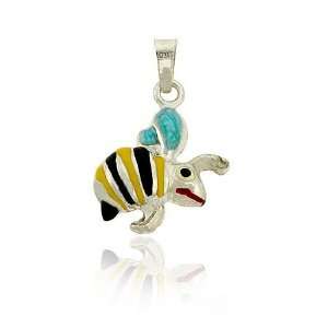   .925 Enamel Black, Yellow, Red, and Blue Cartoon Bee Charm Jewelry