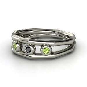   Stone Ring, Sterling Silver Ring with Green Tourmaline & Black Diamond
