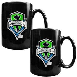  Seattle Sounders FC MLS 2Pc Black Ceramic Mug Set 