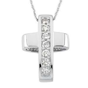  Sterling Silver and Crystal Cross Pendant Necklace 18 