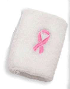 WHITE Pink Ribbon/Breast Cancer Sweat or Wrist Band  