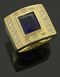 New Mens Ring Fake Yellow Gold Plated Brass Iced Out CZ Hip Hop Bling 
