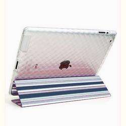 For Apple ipad 2 Case Blue Stripe TPU Cover w Fold Stand  