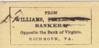   , Opposite the Bank of Virginia., RICHMOND, VA. on yellow cover