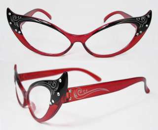 50s Rhinestone CAT EYES eye Vintage Style Glasses RED  