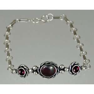   Filigree Chain Bracelet with Genuine Bloodstone Accented with Garnet