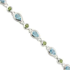   Sterling Silver Genuine Blue Topaz and Green Peridot Bracelet Jewelry