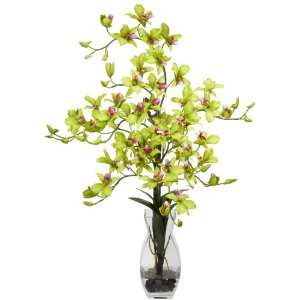  Green Dendrobium Silk Flower Arrangement w/ Vase
