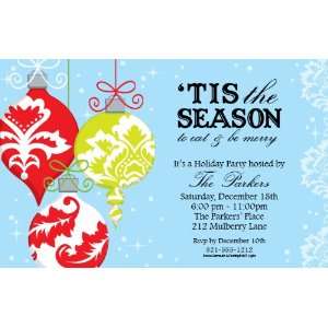  Ornaments on Blue Holiday Party Invitations