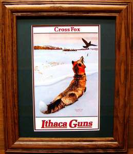 Ithaca Guns and Cross Fox Hunter Vintage Great Looking Old Poster 