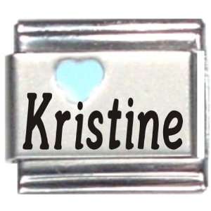 Kristine Light Blue Heart Laser Name Italian Charm Link 