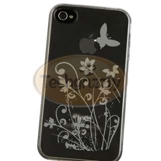 Smoke Flower TPU CASE+PRIVACY SCREEN FILTER+DC Charger for iPhone 4S 4 