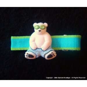  Bear With Green Goggles and Blue Pants   Hair Clip 