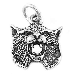  Sterling Silver One Sided Bobcat Head Charm Jewelry