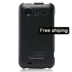  Black Genuine Leather Flip Case Cover for HTC Desire S 