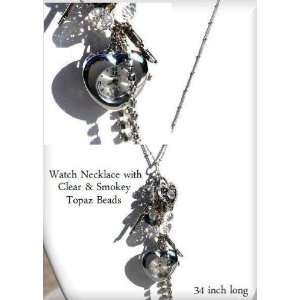  Elegant Heart Watch Necklace w/Clear & Smokey Crystal 