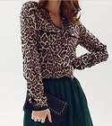 NEW Women Shirt Vintage Tops Long Sleeve Blouse Lady Retro Leopard 