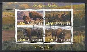 American Bisons   4 Stamp   Souvenir Sheet   From Malawi  