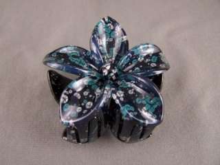 Teal White Black Blue plumeria hawaiian flower barrette hair clip claw 