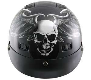 Motorcycle Biker Black Skull/Wings Vented Half Helmet Made By Outlaw 