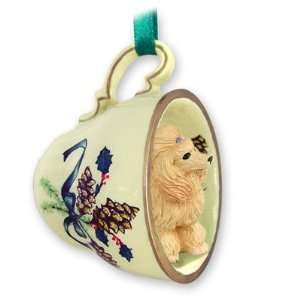  Poodle Green Holiday Tea Cup Dog Ornament   Apricot