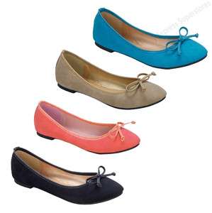 New Womens Flats Ballet Ribbon Bow Tie Shoes Black Beige Coral Blue 