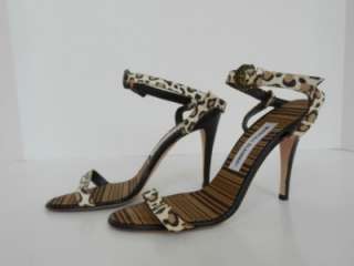 Manolo Blahnik Leopard Print Strappy Sandals/Shoes/Heel 37.5  