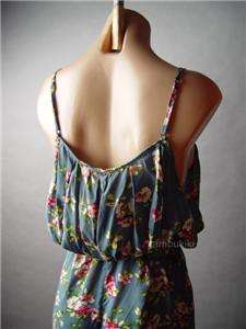FLORAL Print 70s Country Boho Blouson Maxi fp Dress S  