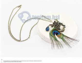 New Fashion Nice Gorgeous Blue Eyes Peacock Long Feather Necklace 