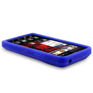 Blue Gel Soft Case+Privacy Film+Car+AC Charger For Motorola Droid 