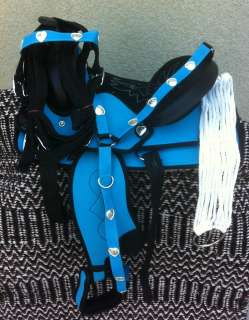 13 NEW BLUE COLOR YOUTH SYNTHETIC WESTERN SADDLE PACKAGE  