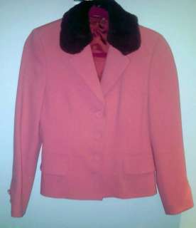 BLUMARINE Jacket & Skirt Pink Wool Suit With Fur 40 (6 8 M)  