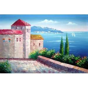  Red Roof House at Mediterranean Serenity Bay Oil Painting 